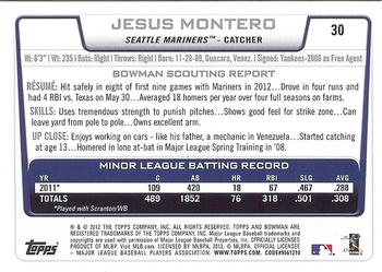 2012 Bowman Draft Picks & Prospects #30 Jesus Montero Back