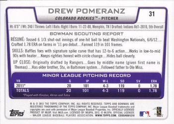 2012 Bowman Draft Picks & Prospects #31 Drew Pomeranz Back