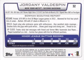 2012 Bowman Draft Picks & Prospects #32 Jordany Valdespin Back