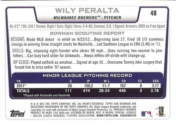 2012 Bowman Draft Picks & Prospects #48 Wily Peralta Back