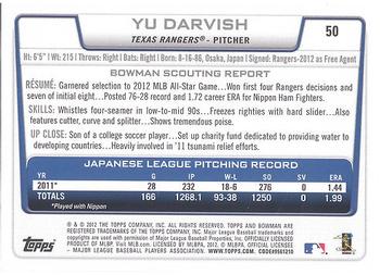 2012 Bowman Draft Picks & Prospects #50 Yu Darvish Back