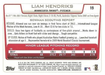 2012 Bowman Draft Picks & Prospects #19 Liam Hendriks Back