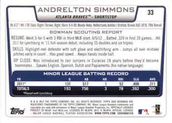 2012 Bowman Draft Picks & Prospects #33 Andrelton Simmons Back