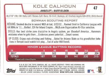 2012 Bowman Draft Picks & Prospects #47 Kole Calhoun Back