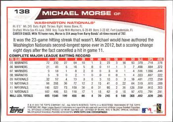 2013 Topps #138 Michael Morse Back