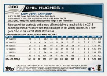 2013 Topps #389 Phil Hughes Back