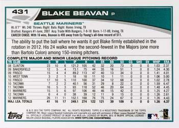 2013 Topps #431 Blake Beavan Back