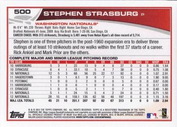 2013 Topps #500 Stephen Strasburg Back