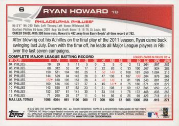 2013 Topps #6 Ryan Howard Back