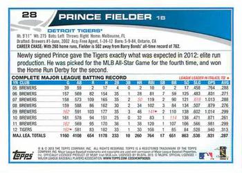 2013 Topps #28 Prince Fielder Back