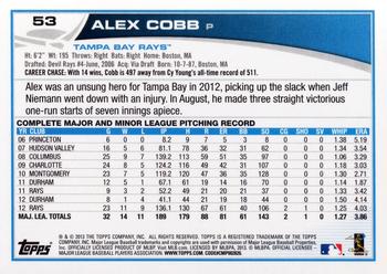 2013 Topps #53 Alex Cobb Back
