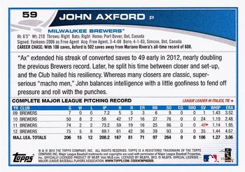 2013 Topps #59 John Axford Back