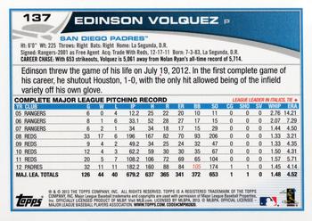 2013 Topps #137 Edinson Volquez Back