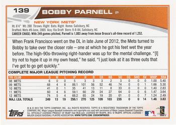 2013 Topps #139 Bobby Parnell Back