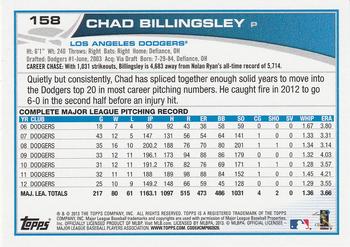 2013 Topps #158 Chad Billingsley Back