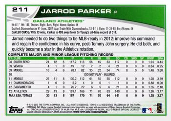 2013 Topps #211 Jarrod Parker Back