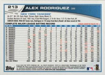 2013 Topps #213 Alex Rodriguez Back