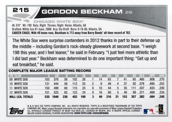 2013 Topps #215 Gordon Beckham Back