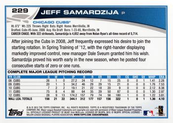2013 Topps #229 Jeff Samardzija Back