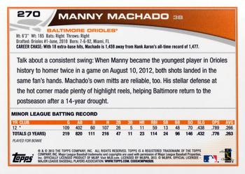 2013 Topps #270 Manny Machado Back