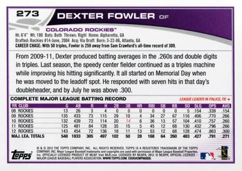 2013 Topps #273 Dexter Fowler Back