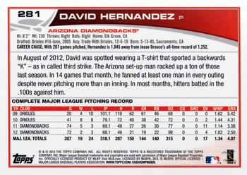 2013 Topps #281 David Hernandez Back