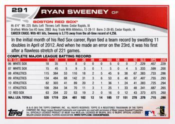 2013 Topps #291 Ryan Sweeney Back