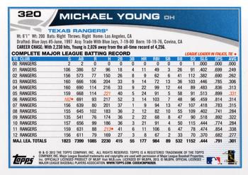 2013 Topps #320 Michael Young Back