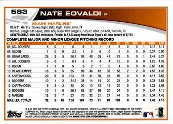 2013 Topps #563 Nate Eovaldi Back