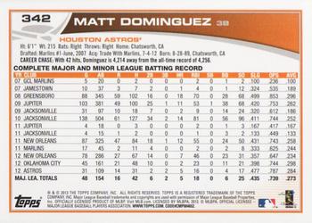 2013 Topps #342 Matt Dominguez Back