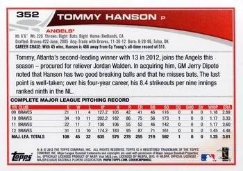 2013 Topps #352 Tommy Hanson Back