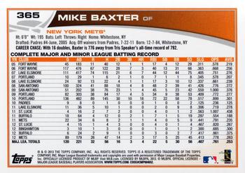 2013 Topps #365 Mike Baxter Back