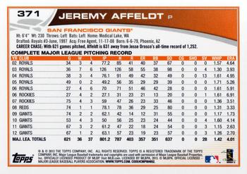 2013 Topps #371 Jeremy Affeldt Back