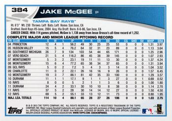2013 Topps #384 Jake McGee Back