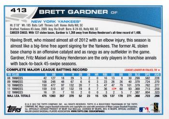 2013 Topps #413 Brett Gardner Back