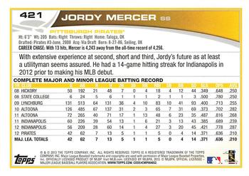2013 Topps #421 Jordy Mercer Back