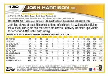 2013 Topps #430 Josh Harrison Back