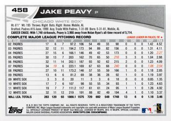 2013 Topps #458 Jake Peavy Back