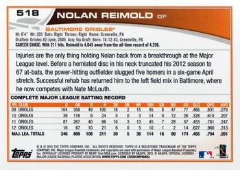 2013 Topps #518 Nolan Reimold Back