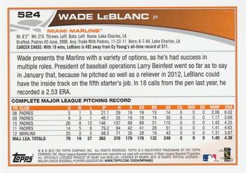 2013 Topps #524 Wade LeBlanc Back