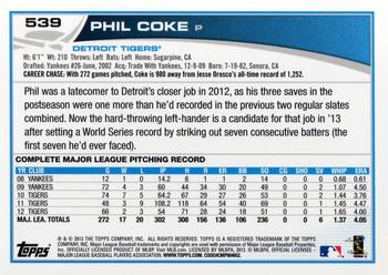 2013 Topps #539 Phil Coke Back
