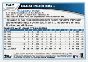 2013 Topps #547 Glen Perkins Back