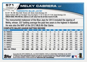 2013 Topps #571 Melky Cabrera Back