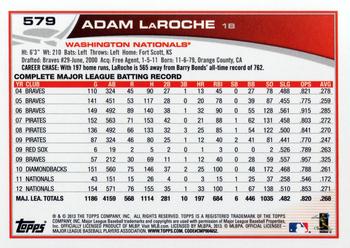 2013 Topps #579 Adam LaRoche Back