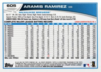 2013 Topps #605 Aramis Ramirez Back