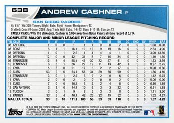 2013 Topps #638 Andrew Cashner Back