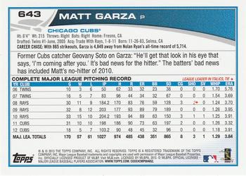 2013 Topps #643 Matt Garza Back