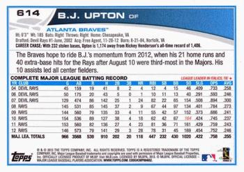 2013 Topps #614 B.J. Upton Back