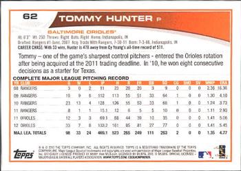 2013 Topps #62 Tommy Hunter Back