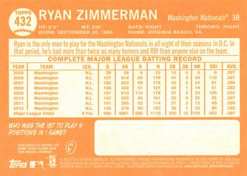 2013 Topps Heritage #432 Ryan Zimmerman Back